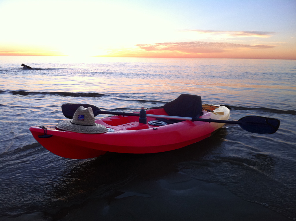 Easy Kayaks single person kayak at sunset